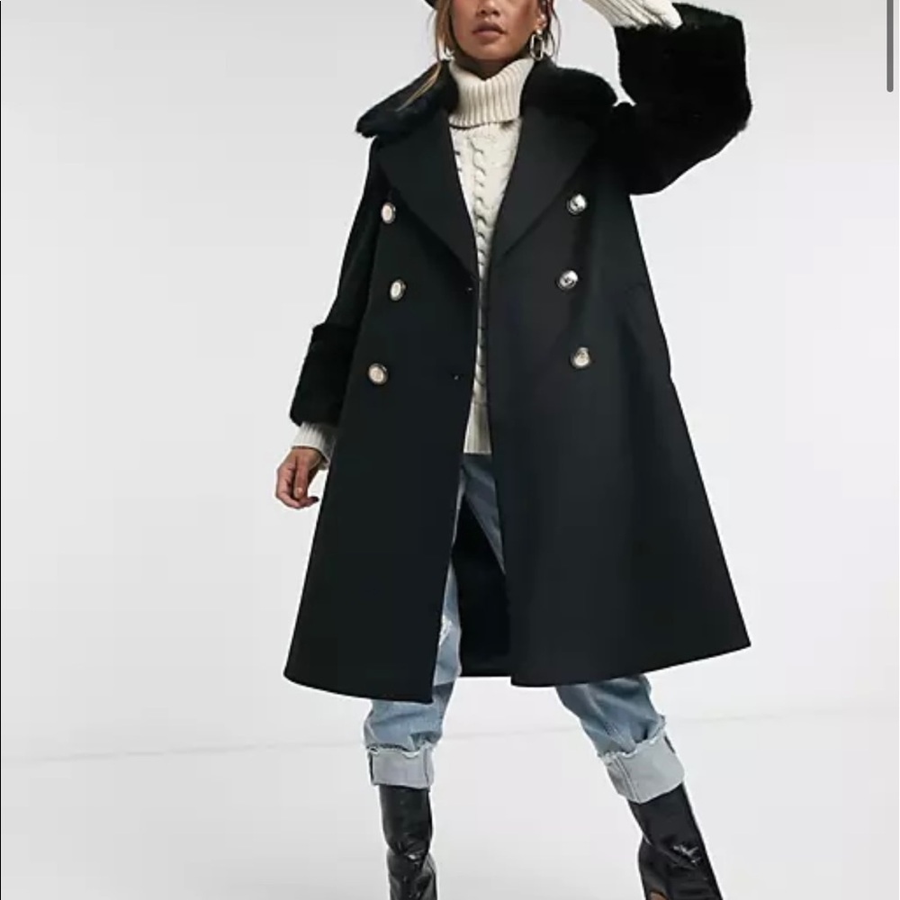 Faux fur cuff coat